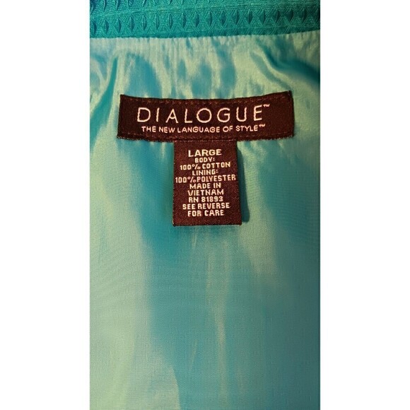 Vintage Dialogue Turquoise Cotton Blazer With Lining Size L - Picture 9 of 10